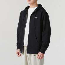 Nike Club 舒適休閒經典簡約拉鍊開襟衫法式長袖連帽夾克外套 男款 - 黑色 - 查看 2