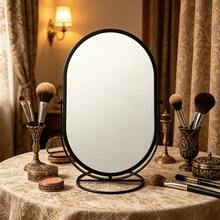 1 pièce Miroir de maquillage doré, miroir de maquillage de luxe de bureau convenant pour la chambre, miroir ovale élégant rotatif, miroir de vanité pour dortoir - Multicolore - Voir 4
