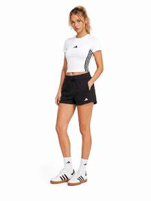 Adidas 三條紋短高腰女ESSENTIALS短袖T卹 - 白色 - 查看 5