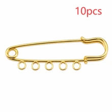 5/10/20/30/40/50/100 Pcs Gold Safety Pin Brooches With 5 Hanging Loops, 50mm DIY Charm Connector Pins For Jewelry Making, Crafts, Scarves And Sweaters - Gold - View 10