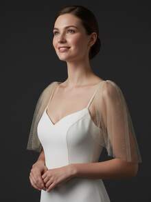 2pcs Glitter Mesh Petal Sleeve Shoulder Cover, Wedding Bridal Dress Accessory, Flattering Versatile Short Sleeve Cuffs - Multicolor - View 3