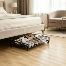 Multi-Scenario Applicable Pull-Out Shoe Rack, Universal For Under Bed And Sofa, With Wheels Space-Saving, Home And Dormitory Shoe Storage Rack - Black - View 3