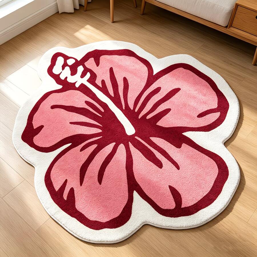1件大號扶桑花造型地毯,裝飾地毯,地板墊,客廳地毯,臥室地毯,極簡風地毯 - 彩色 - 查看 1