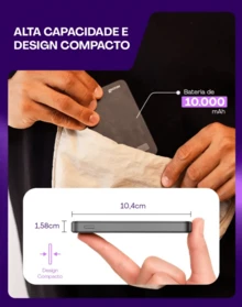 Power Bank Carregador Portátil Turbo 20w 10.000mah Sem Fio Geonav Cinza - Cinza - Visão 5