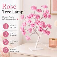 24 LED Rose Flower Tree Lamp, USB Powered Table Lamp, Romantic Warm White Decorative Night Light, Valentine's Day Gift And Holiday Atmosphere Decoration - 24-lED White Background Pink Floral Tree Light - View 2