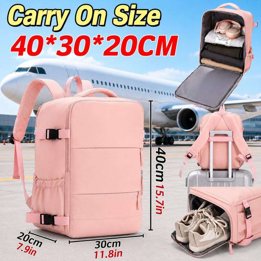 Ryanair Backpack, 40cm-30cm-20cm, Latest Specifications, Large Capacityfeatures A Laptop Compartment, Shoe Compartment,Suitable For Travel, - Pink - View 1