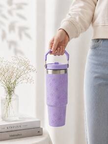 SCALON 30oz/900ML 1個蝴蝶結印花不鏽鋼保溫隨行杯，附手把與吸管杯蓋，相容汽車杯架，大容量冷熱保溫旅行馬克杯，粉紫藍三色甜美女孩風水壺，學生通勤便攜咖啡杯，送給好友的生日禮物，四季通用真空保溫瓶，附蓋吸管水杯 - 彩色 - 查看 3
