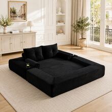 Corduroy Sofa Bed For 2 People, High-Density Foam Spring Core, Dimensionally Stable And Comfortable. With Pockets. - 黑色 - 查看 1
