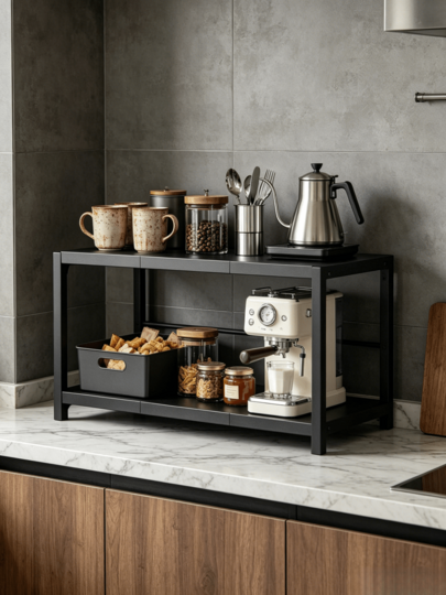 1pc Multi-Size Countertop Storage Rack For Home Use With Freely Adjustable Layers, Suitable For Holding Condiment Bottles, Snack Boxes And Small Cooking Appliances.
