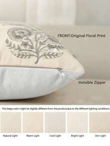 1pc Vintage Floral Print Pillowcase, Decorative Pattern Cushion Cover, Modern Farmhouse Style Throw Pillow Cover For Sofa Chair Bed, Living Room Home Decor, Outdoor Garden Cushion, Summer Autumn Bedroom Decorative Pillowcase - Light Grayish Brown - View 2