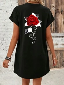Personalized Custom Women's Summer Short Sleeve Dress, Pet Photos) And More... All Can Be ) Design Your Own Personalized Printed Black - Black - View 3