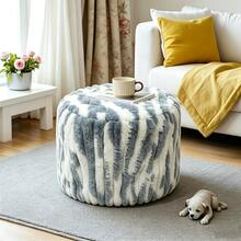 Mixed Color Striped Solid Color Round Cushion Seat Cover, Artificial Rabbit Fur Footstool Bean Bag, Can Be Used For Storage, Home Life - 1PC - View 3