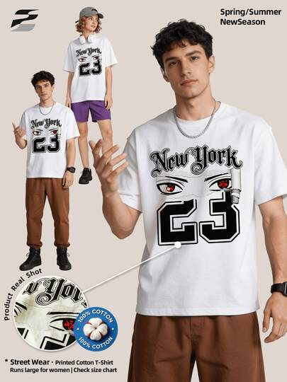 Men's Summer Casual Soft Round Neck Short Sleeve-Shirt,California Graffiti Bear Number 23 Print Graphic Is Suitable Daily Wear.