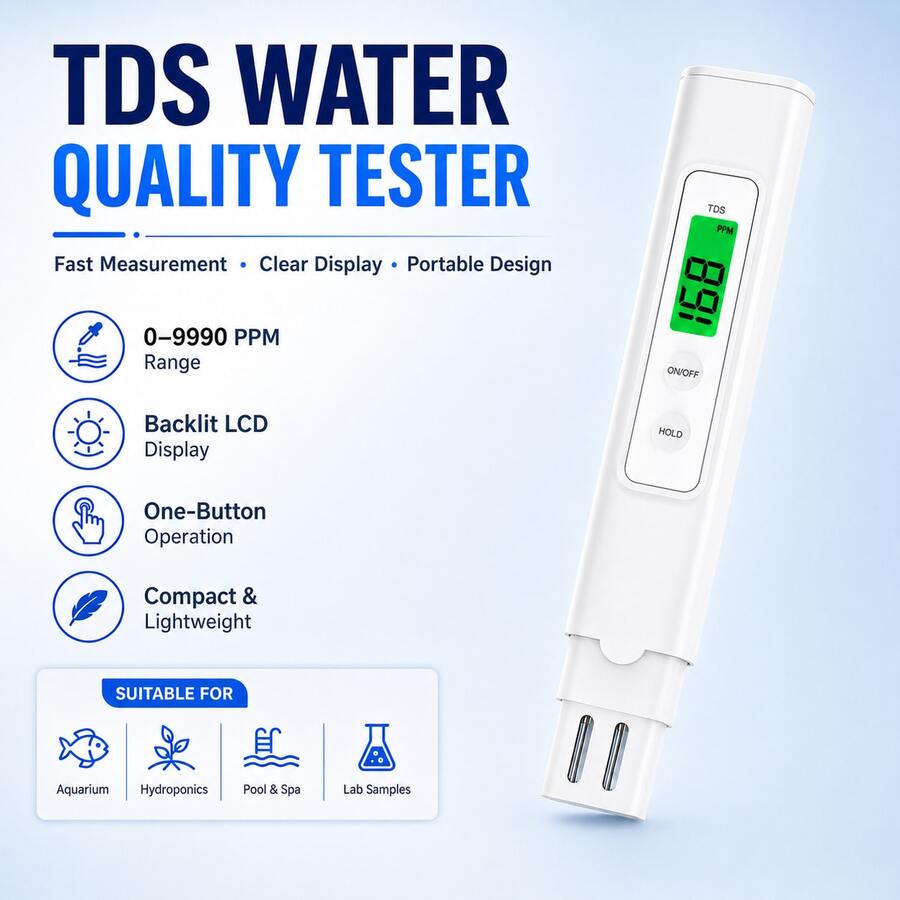 L.A.OL.A.U TDS Meter Digital Water Quality Tester Pen, 0–9990 Ppm High Accuracy Water Testing Meter With LCD Display, Hold Function, One-Button Operation, Portable TDS Meter For Aquarium, Hydroponics, Swimming Pool, Hydroponics, Aquariums, RO Systems, Pool