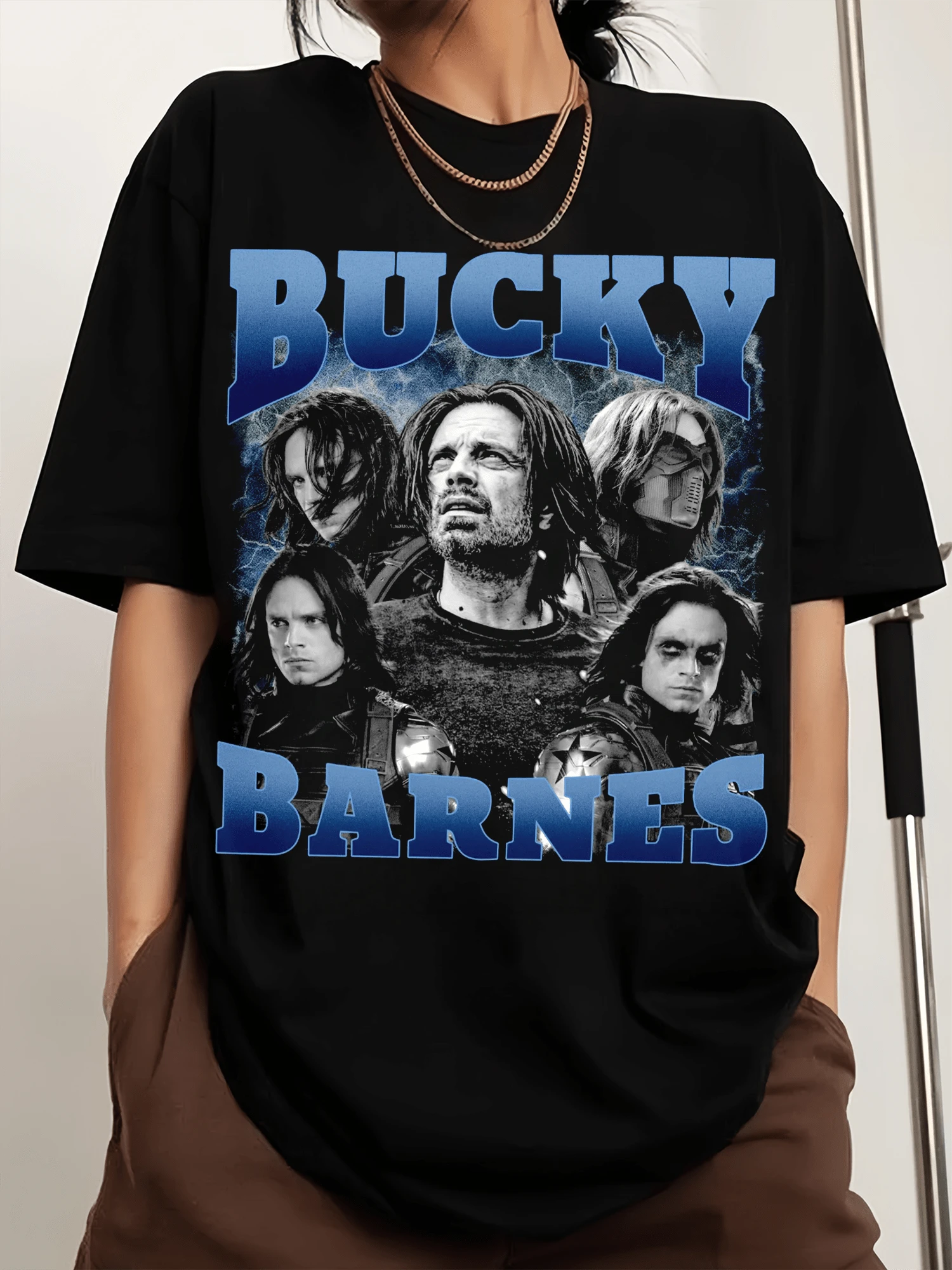 Bucky Barnes Vintage Bootleg Shirt - Actor Fan Gift Unisex Retro Graphic Tee - 黑色 - 查看 1