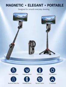 AXNEN Tripod Selfie Magnetik dengan Remote Bluetooth Nirkabel, Dudukan Tripod Ponsel yang Dapat Diperpanjang, Dudukan Ponsel Berputar 360°, Kompatibel dengan Android dan Sebagian Besar Smartphone, Cocok untuk Perjalanan, Aktivitas Luar Ruangan, Siaran Langsung, dan Perekaman Vlog - Satu-Ukuran - View 8