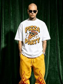 Men's Summer Casual Soft Round Neck Short Sleeve-Shirt,Vintage College Man Print Graphic Is Suitable Daily Wear. - White - View 1