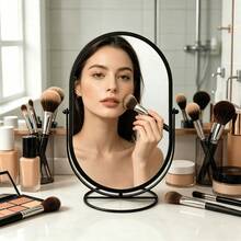 1 pièce Miroir de maquillage doré, miroir de maquillage de luxe de bureau convenant pour la chambre, miroir ovale élégant rotatif, miroir de vanité pour dortoir - Multicolore - Voir 1