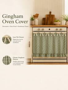 1pc Plaid Ruffle Half Curtain Oven Skirt, Country Style Kitchen Appliance Dust Cover & Apron, Suitable For Oven, Dishwasher And Washing Machine, Kitchen Decor (Size 76*54cm) - Ruffled Edge - View 4