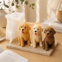 黃金獵犬幼犬矽膠蠟燭模具 DIY 狗狗蠟燭模具，適用於大豆蠟香氛蠟燭製作、樹脂、石膏、肥皂模具，居家裝飾禮品 - Golden - 查看 5