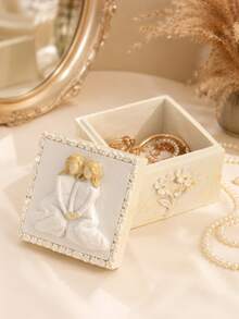 Cream White Friendship Jewelry Box, Vintage Girls Trinket Box With Lid, Cute Ring Earring Necklace Storage Case, Small Vanity Organizer, Coquette Room Decor, Dresser Table Decor, Best Friend Birthday Gift For Women Girls, Pearl Jewelry Holder - A - View 1