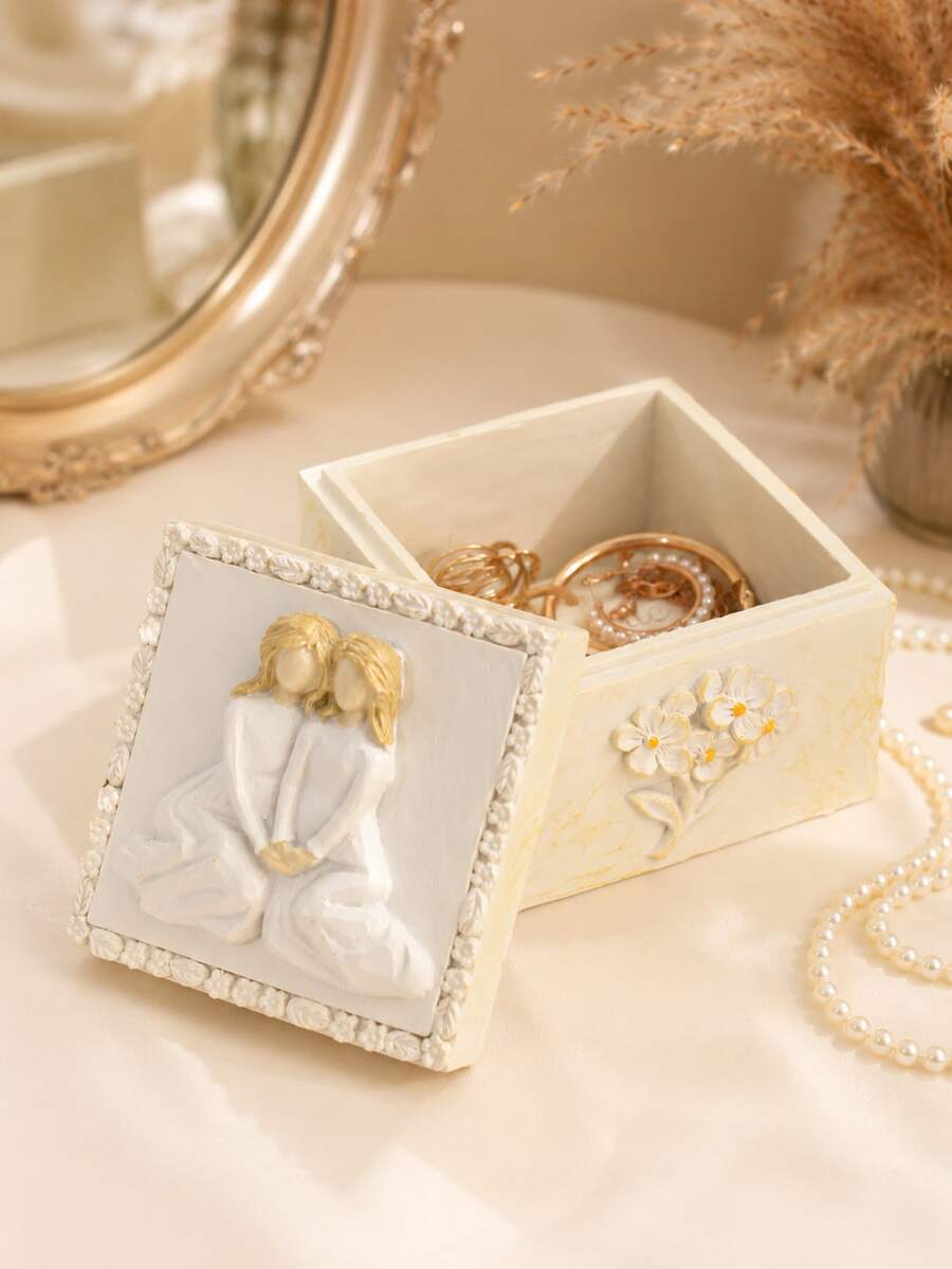 Cream White Friendship Jewelry Box, Vintage Girls Trinket Box With Lid, Cute Ring Earring Necklace Storage Case, Small Vanity Organizer, Coquette Room Decor, Dresser Table Decor, Best Friend Birthday Gift For Women Girls, Pearl Jewelry Holder - A - View 1