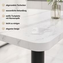 Modern Rectangular Dining Table For 2 People, Small Kitchen Table With White Marble-Effect Wooden Top And Black Metal Pedestal Base, Negotiation Table With Gold Frame For Dining Room, Kitchen, Office And Meeting Room, 80 X 60 Cm - 黑與白 - 查看 7