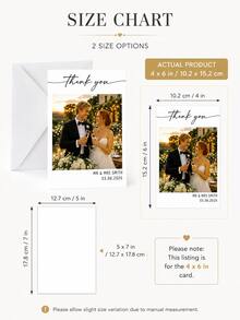 Tarjetas de agradecimiento personalizadas con foto de pareja y sobres, tarjetas de felicitación con nombre y fecha de recién casados personalizados, sube tu foto de boda romántica al atardecer, tarjetas de agradecimiento, tarjetas de regalo de boda, tarjetas de agradecimiento a los invitados, tarjetas de invitación de estilo floral blanco minimalista premium, adecuadas para boda, fiesta, aniversario, regalo, decoración - Multicolor - Ver 5