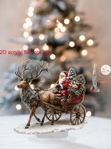 2D Flat Acrylic Santa Claus Reindeer Sleigh Desktop Sign, Vintage Christmas Tabletop Decor, Suitable For Coffee Table, Side Cabinet, Office, Fireplace, Christmas Home Gift (Non-3D) - A - View 8