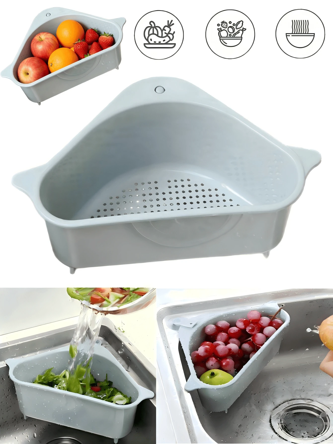 Triangle Kitchen Sink Sponge Holder, Corner Drain Rack, Cup And Vegetable Storage Rack, Large Capacity Drainage Hanging Rack, Sink Filter Basket