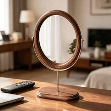 1pc Vintage Solid Wood Desktop Makeup Mirror, Chinese Style Rotating Standing Vanity Mirror For Bedroom And Home, Suitable For Multiple Scenes - Multicolor - View 4