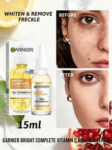 Garnier 卡尼爾亮采維他命C精華液，幫助淡化黑斑、減少色素沉著、增強肌膚光澤並提亮膚色。這款晚間精華液專為改善暗沉、蠟黃肌膚而配方，含10%純維他命C，具有 - 15ml - 查看 8