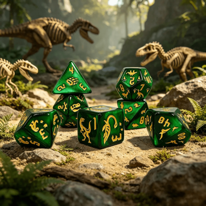 Dinosaur Polyhedral Dice Set, 7 Pieces Acrylic Glitter Role Playing Game Dice With Engraved Dino Footprint And Skeleton Symbols, Multi-Color RPG Dice For Tabletop Board Games, TTRPG, Card Games, Math Teaching, Gift For Gamers And Collectors