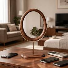 1pc Vintage Solid Wood Desktop Makeup Mirror, Chinese Style Rotating Standing Vanity Mirror For Bedroom And Home, Suitable For Multiple Scenes - Multicolor - View 5