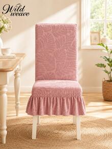 1pc Jacquard High Back Skirt Chair Cover, Anti-Dust Anti-Slip Fashion Chair Cover, Polyester Fiber Thickened High Elasticity All Season Universal Chair Protector Home Decor - Pink - View 7