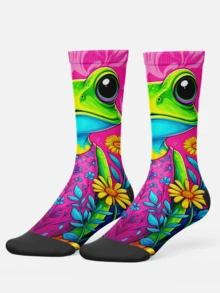 Cool 360° Printed Men's Socks - Street Style Socks, Fun Frog, Colorful, Animal Socks, Durable, Fun Socks, Suitable For Daily, Holiday And Party Occasions - Rose Red - View 4