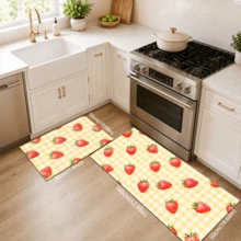 1pc, Home Decor, Strawberry Plaid Pattern Printed Floor Mat, Diatomaceous Earth Kitchen Rug, Kitchen Mat, Floor Mat, Easy To Clean, Printed Rectangular, Suitable For Living Room, Bedroom, Hallway, Bathroom, Laundry Room - Polyester Carpet, Suitable For Indoor And Outdoor Home Decor - Multicolor - View 15
