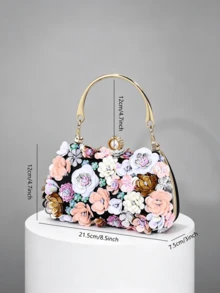 1 pieza Bolso de mano de noche bordado con flores y cuentas hecho a mano, bordado puro hecho a mano con cuentas - Negro - Ver 3