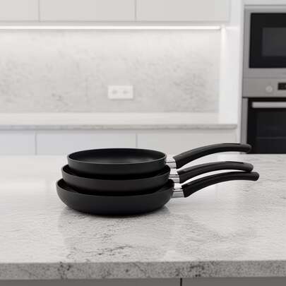 Set Frying Pans 18/20/24cm Marble Coated Frying Pans Set, Induction Compatible, Lightweight Smokeless Frying Pan For Gas & Smooth Surface Stovetops, For Steak, Pancakes, Breakfast,Pattern Random Vegetable Pan Easy-Clean Skillet For Everyday Cooking