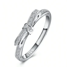 925 Sterling Silver Plated Bow AAA Zirconia Ring For Women Man Wedding Engagement Party Fashion Charm Jewelry - White - View 2