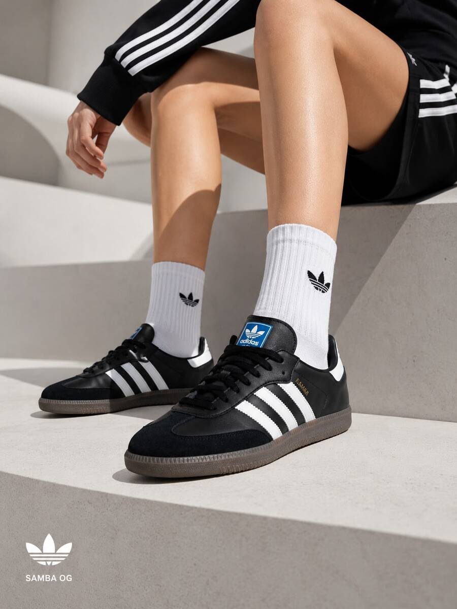Adidas Samba OG (Clover) German Training Shoes, Men's And Women's Low-Top Casual Sneakers - Black and White - View 1