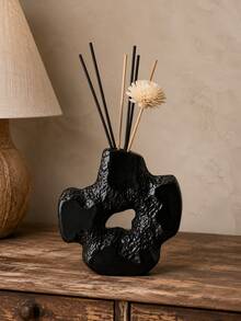 Wabi-Sabi Style Ins Asymmetrical Hollow Rock Vase, Black & White Textured Dual-Use Dried Flower Reed Aromatherapy Diffuser Bottle, Abstract Chinese Style Tea Room Living Room Desktop Decor Gift - Cross-shaped Hollow Aroma Diffuser Bottle - View 3