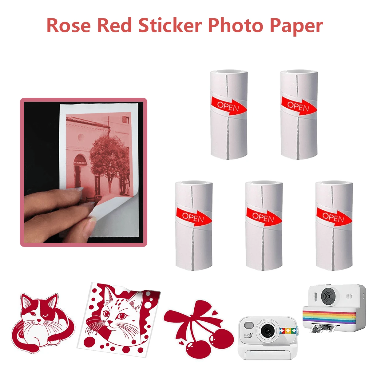 Self-Adhesive Stickers (Print Red Color Thermal Paper), 57 X 25Mm, Mini Pocket Camera Refill Paper, Ink-Free, Portable, For Printing Patterns/Error Questions/Work Plans/Schedules/Images - View 1