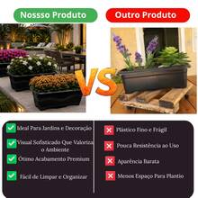 Jogo 6 / 4 Und Vaso Floreira Jardineira Preta 4 Litros RESISTENTE Horta Mudas Cactos Suculentas Ervas - B - Visão 5