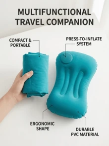 便攜式充氣旅行頸枕與腰枕，可折疊旅行必需品，提供頸部與腰部支撐，適合長時間久坐、露營、旅行帳篷、戶外商務出差、辦公室小睡、飛機、火車、學習、開車 - 彩色 - 查看 8