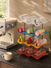 Stackable Water Bottle Organizer Rack, Wine Bottle Organizer,Multi-Layer Wavy Bottle Organizer For Countertop, Water Bottle Organizer For Cabinet And Fridge, Refrigerator Wine Rack For Kitchen Pantry, Suitable For Tumblers,Cups & Wine Bottles - Multicolor - View 5