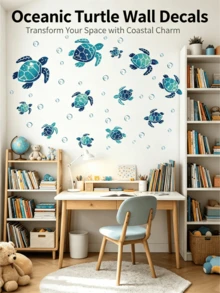 1 Peça Adesivo de Parede com Gradiente Azul-Verde, Céu Estrelado, Oceano, Tartaruga Marinha e Bolhas, À Prova d'Água & À Prova de Umidade, Removível Sem Deixar Rastros, Autoadesivo, Adequado para Portas de Vidro de Banheiro, Banheiras, Azulejos de Chuveiro. Adesivo de Decoração DIY para Porta de Vidro de Banheiro, Banheira, Quarto, Suprimentos de Decoração Doméstica, Presente de Aniversário & Formatura. - Adesivos de parede - Visão 3