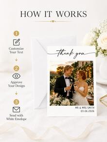 Tarjetas de agradecimiento personalizadas con foto de pareja y sobres, tarjetas de felicitación con nombre y fecha de recién casados personalizados, sube tu foto de boda romántica al atardecer, tarjetas de agradecimiento, tarjetas de regalo de boda, tarjetas de agradecimiento a los invitados, tarjetas de invitación de estilo floral blanco minimalista premium, adecuadas para boda, fiesta, aniversario, regalo, decoración - Multicolor - Ver 4