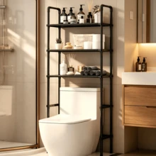 [Brand] 1 pieza Estante de almacenamiento para lavadora, organizador de 3 niveles para baño y lavandería, estilo INS, color blanco y negro, estante de almacenamiento ahorrador de espacio para alquiler - Multicolor - Ver 2