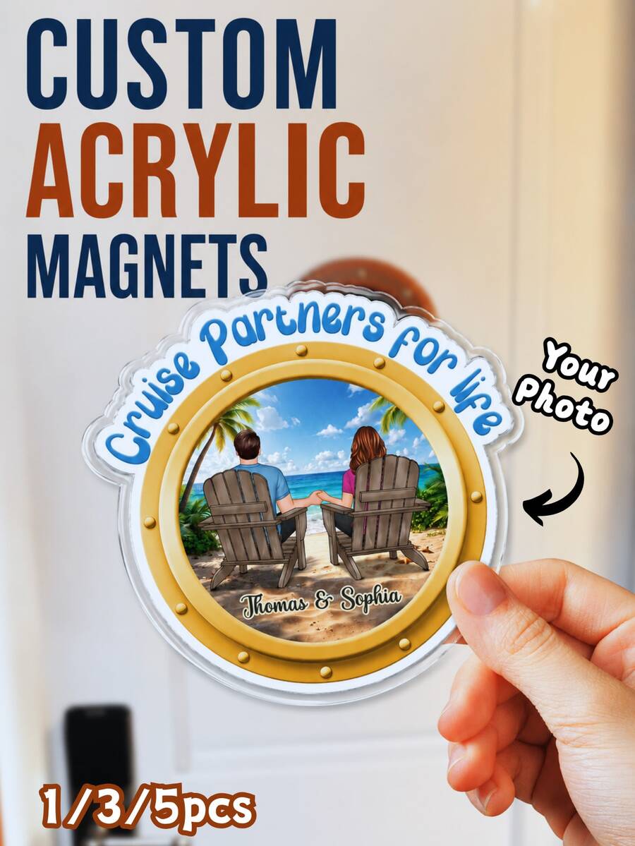 Cruise Partners For Life Personalized Couple Back View Cruise Ship Door Magnets, 1/3/5pcs, Back To School Teacher Locker Magnets, Classroom Magnets, Durable Magnetic Backing, Valentine's Day Gift, Gift For Her/Him/Friends, Home Decor - Multicolor - View 1